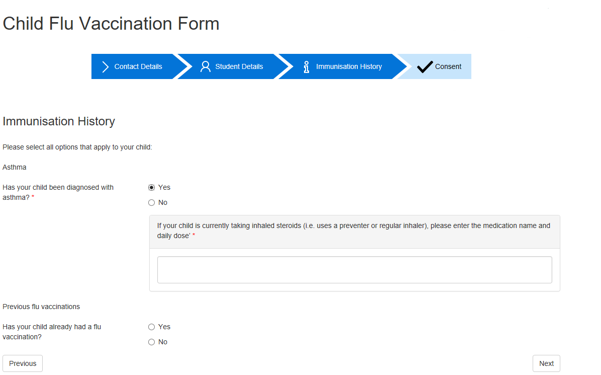 Picture showing the Immunisation History Page. 